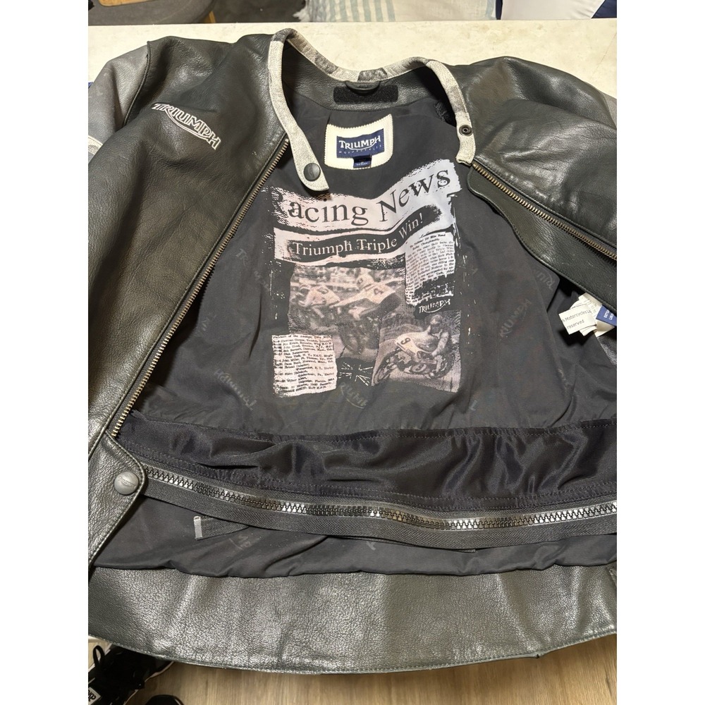 Men's Triumph Riders Jacket Single 2L‎ Leather Black Zip Biker Used from Japan